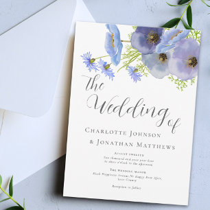 Invitation Élégant floral bohème bleu aquarelle pour mariage