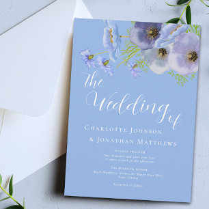 Invitation Élégant floral bohème bleu aquarelle pour mariage