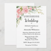 Invitation Elegant Floral Botanical Rose Pink Wedding (Devant / Derrière)
