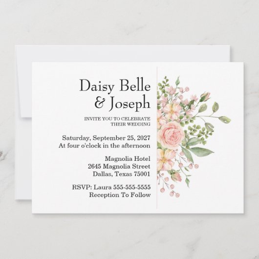 Invitation Elegant Floral Botanical Rose Pink Wedding (Devant)