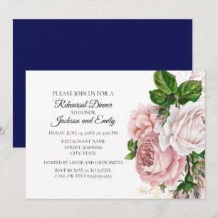 Invitation Élégant floral botanique rose marine blanc répétit