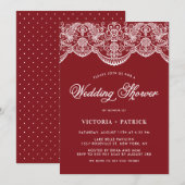 Invitation Élégant Floral Brocade Lace Wedding shower rouge (Devant / Derrière)