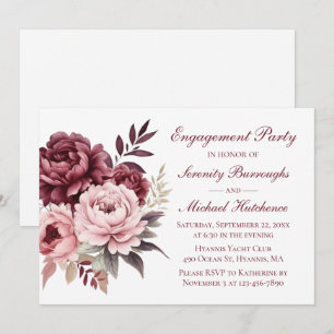 Invitation Élégant Floral Burgundy Peony Mariage Fiançailles