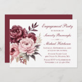 Invitation Élégant Floral Burgundy Peony Mariage Fiançailles (Devant / Derrière)