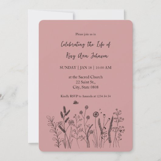 Invitation Elegant Floral "Celebrating the Life" Funeral (Devant)