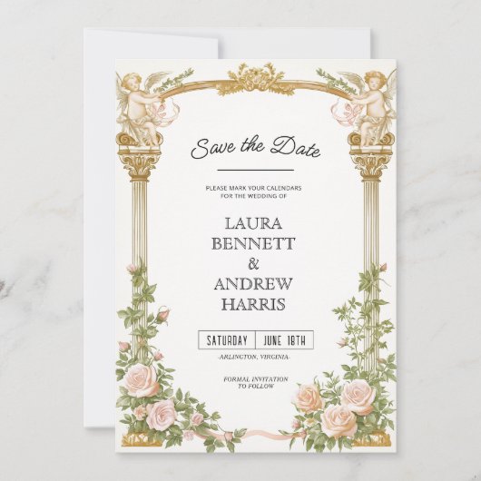 Invitation Elegant Floral Cherub Save the Date (Devant)