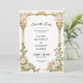 Invitation Elegant Floral Cherub Save the Date (Debout devant)