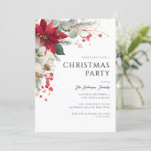 Invitation Elegant Floral Christmas Party Red (Debout devant)