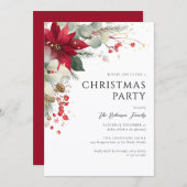 Invitation Elegant Floral Christmas Party Red (Devant / Derrière)