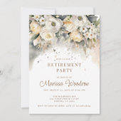 Invitation Élégant Floral Cream Gold Retraite Party (Devant)