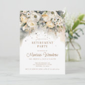 Invitation Élégant Floral Cream Gold Retraite Party (Debout devant)