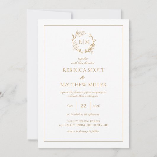 Invitation Elegant Floral Crest Monogram Wedding (Devant)