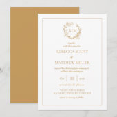 Invitation Elegant Floral Crest Monogram Wedding (Devant / Derrière)