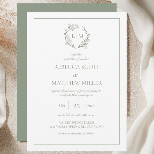 Invitation Elegant Floral Crest Monogram Wedding