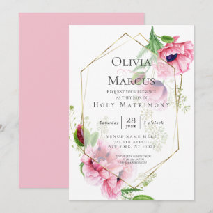 Invitation Élégant floral de pavot rose de printemps