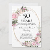 Invitation Élégant floral de rose rose pour 50e anniversaire (Devant)