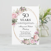 Invitation Élégant floral de rose rose pour 50e anniversaire (Debout devant)