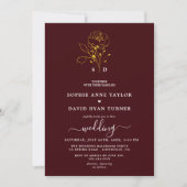 Invitation Elegant Floral Deep Burgundy Gold Monogram Wedding (Devant)