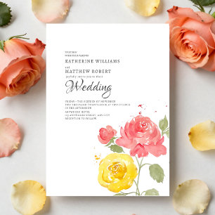Invitation Élégant floral d'été corail et jaune