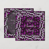 Invitation Élégant Floral & Diamants 95e anniversaire (Devant / Derrière)