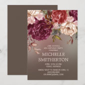 Invitation Élégant floral d'ivoire de Bourgogne Brown 60e ann (Devant / Derrière)
