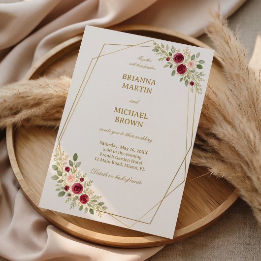 Invitation Élégant floral doré