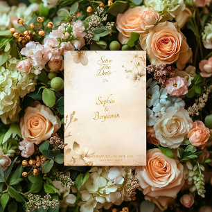 Invitation Élégant Floral Doré Enregistrer la Date Personnali