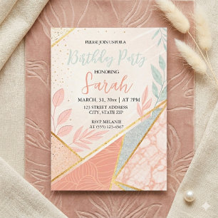 Invitation élégant floral doré sage anniversaire 