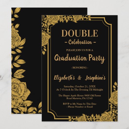 Invitation Élégant Floral double Celebration Graduation Party (Devant / Derrière)