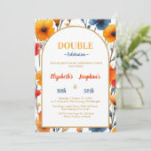 Invitation Élégant Floral double fête d'anniversaire (Debout devant)