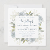 Invitation Elégant Floral Dusty Blue Classic Rose QR Code (Devant)