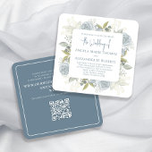 Invitation Elégant Floral Dusty Blue Classic Rose QR Code