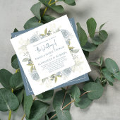 Invitation Elégant Floral Dusty Blue Classic Rose QR Code