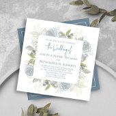 Invitation Elégant Floral Dusty Blue Classic Rose QR Code
