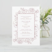 Invitation Élégant floral Dusty Blush Roses Mariage de cadre (Debout devant)