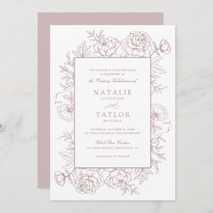 Invitation Élégant floral Dusty Blush Roses Mariage de cadre