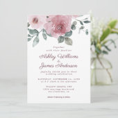 Invitation Élégant Floral Dusty Rose rose Mariage Bourgogne (Debout devant)