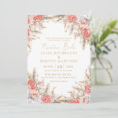 Invitation Élégant floral et feuille espagnol Nuestra Boda (Debout devant)