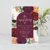 Invitation Elégant Floral Fall Bourgogne Burnt Orange Mariage (Debout devant)