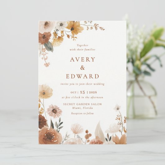 Invitation Elegant Floral Fall Wedding (Debout devant)