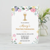 Invitation Elegant Floral First Holy Communion Photo  (Debout devant)
