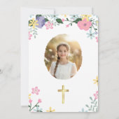 Invitation Elegant Floral First Holy Communion Photo  (Dos)