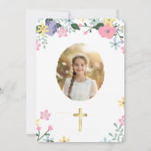 Invitation Elegant Floral First Holy Communion Photo (Dos)