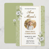 Invitation Elegant Floral First Holy Communion Photo Keepsake (Devant / Derrière)