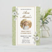 Invitation Elegant Floral First Holy Communion Photo Keepsake (Debout devant)
