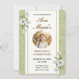 Invitation Elegant Floral First Holy Communion Photo Keepsake