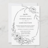 Invitation Elégant Floral Flowers Botanical Line Art Mariage (Devant)