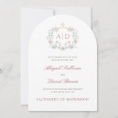 Invitation Elegant Floral Frame Monograms Catholic Wedding (Devant)