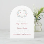 Invitation Elegant Floral Frame Monograms Catholic Wedding (Debout devant)