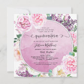 Invitation Elégant floral Fuchsia, aquarelle Quinceañera (Devant)